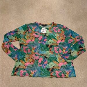 Floral Long Sleeve Mesh Top - Multicolor